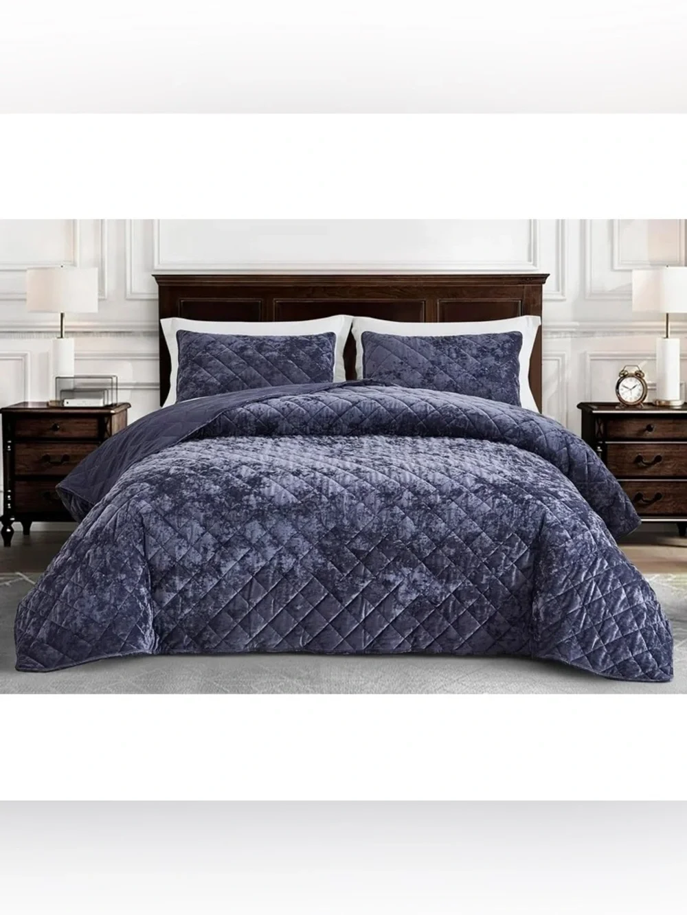 Plush Quilted cal king Velvet 3 piece quilt Set purple